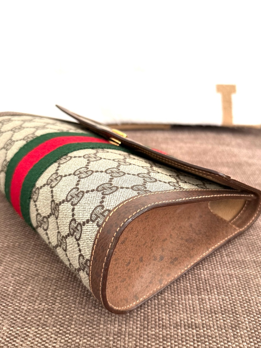 Authentic Gucci supreme monogram canvas clutch bag brown leather - Picture 10 of 16